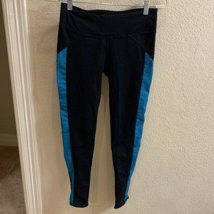 Fabletics Black Leggings with Blue Stripes, Size S